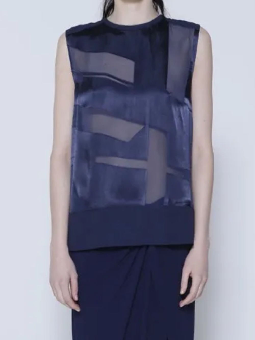 Helmut Lang Navy Sheer Panel Sleeveless Top size P